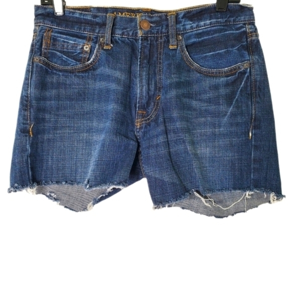 American Eagle Original Straight Leg Cutoff Rigid Denim Jean Short Raw Hem Jorts